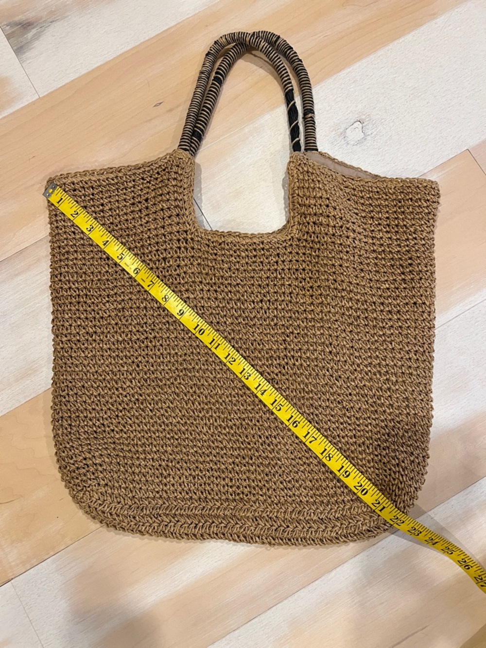 Reitmans Brown Woven Raffia Tote with Striped Handles - Picture 6 of 6